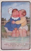 Chubby Fat Boy & Girl River Lake Romance Old Comic Postcard