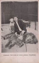 Circus Lion and Pitbull Dog Zarmah King of Wild Animal Trainers Postcard