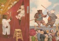 Circus Tightrope Train Sleeping Car Compartment Bears 2x Cute Postcard s