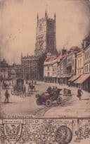 Classic Car at Cirencester Gloucs Old Roman Coin Saxon Army Phillimore Postcard