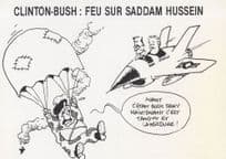 Clinton Bush In Spitfire Plane Saddam Parachute Comic Gulf War Postcard