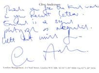 Clive Anderson Signed Official Headed Paper Card Autograph