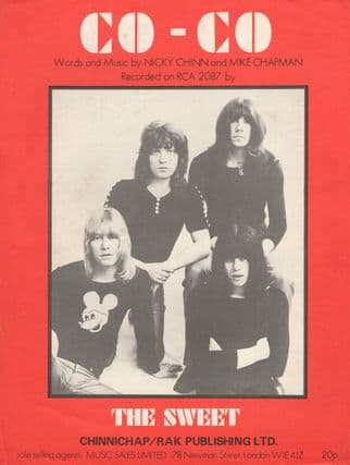 Co-Co The Sweet Ultra Rare 1970s RAK UK 1st Edn Glam Rock Sheet Music