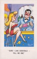 Cocktail Shaker Sexy Lady Barman Guessing Games Old Comic Postcard