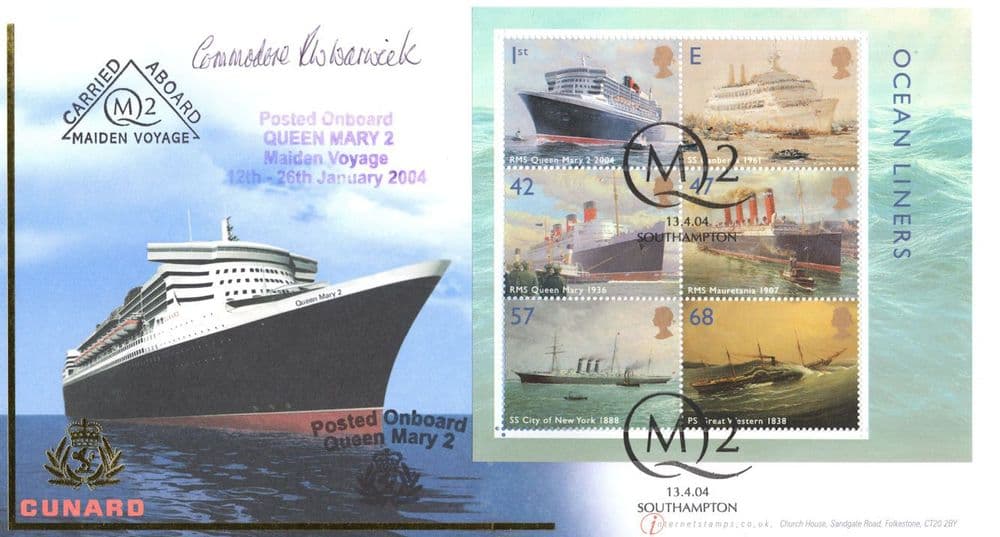 Commodore Warwick HMS Cunard Ship Posted Onboard Queen Mary 2 Hand ...
