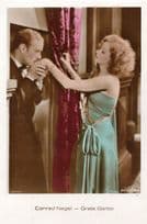 Conrad Nagel & Greta Garbo RARE Hand Coloured Photo Postcard