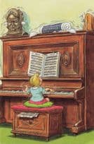 Cotton Wool Head Bust Old Statue Piano Player Metronome Comic Postcard