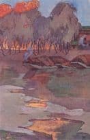 Country Boats On The Jelhum India Rare Old Painting Postcard