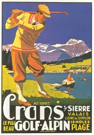 Crans Golf Swiss Alps Alpin Plage Switzerland Advertising Poster Postcard