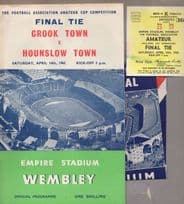 Crook Hounslow Town 3x 1962 Football FA Cup 3x Ticket Prog & Song Sheet