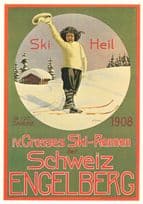 Crosses Ski Rennen 1908 Schweiz Engelberg Skiing Poster Postcard