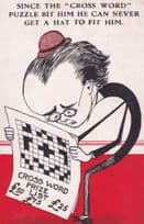 Crossword Puzzle Antique Comic  Big Head Hat Humour Postcard