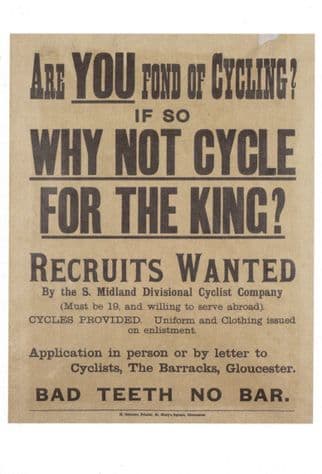 Cycling Cycle Recruitment Bicycle South Midlands WW1 Military Poster Postcard