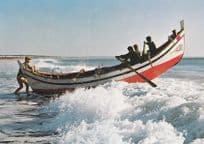 Dangerous Fishermen Boat Pushed To Sea Portugal Postcard