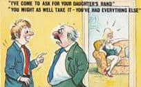 Daughters Hand In Marriage Engagement 1970s Comic Postcard