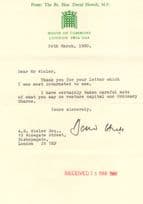 David Howell Conservative MP Of Railway Laws 1980s Hand Signed Letter