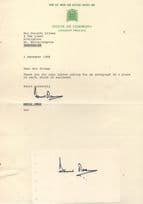 David Owen MP House Of Commons 2x Hand Signed Letter & Autograph Card