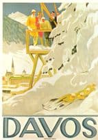 Davos Sleighing Skiing Holidays Switzerland 1908 Poster Postcard