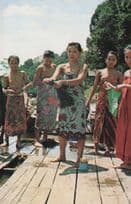 Dayak Girls Sibu Sarawak on Rejang River Bank Malaysia Vintage Postcard