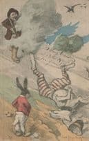 Dead Dog Charlie Chaplin Type Man Rabbit Disaster Old Postcard