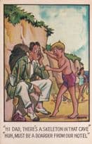 Dead Skeleton In Cave Hotel Boarder Antique Irish Comic Postcard