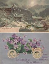 December Christmas Floral Car Transport German Calendar 2x Postcard s