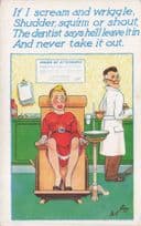 Dentists Scared Lady Patient Chair Screaming Joke Old Comic Postcard