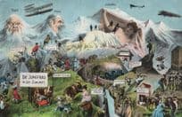 Dir Jungfrau In Der Kukunft Switzerland Train Plane Old Comic Postcard