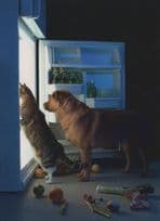 Dog & Cat Raiding Owners Fridge Food Comic German Postcard
