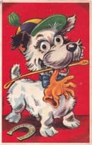 Dog Fetching Stick Glove Horseshoe Moving Glass Eyes Postcard