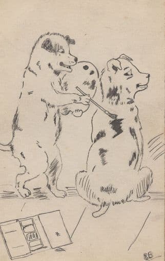 Dog Getting A Tattoo Painting Back Antique Dogs Comic Postcard