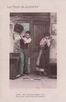 Domestic Violence Angry Man Breaking House French Lovers Secret Code Postcard
