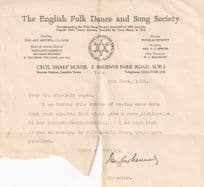 Douglas Kennedy English Folk Morris Dance Society Founder Antique Hand Signed Letter