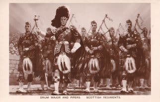 Drum Major & Pipers B.S. & Malyon Military RPC Scottish Postcard