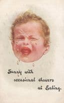 Ealing West London Crying Baby Showers Weather Old Comic Postcard