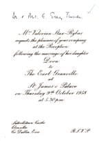 Earl Granville 1958 Private Wedding Invitation St James Palace