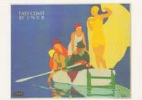East Coast By LNER Railways Rowing Boat Advertising Poster Postcard