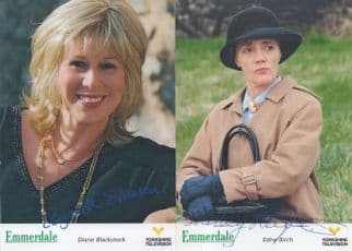 Edna Birch Diane Blackstock 2x Emmerdale Cast Card Photo s
