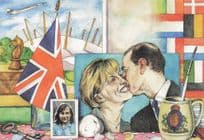 Edward & Sophie Prince Royal Wedding Flags 1999 Amazing Painting Postcard