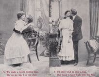 Edwardian Romance Stealing A Kiss 2x Antique Comic Postcard s