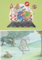Elephant & Giraffe Cyclist Bicycle 2x Comic Postcard s