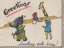 Elephant Painter Decorator Giraffe Zoo Animals Old Birthday Card