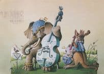 Elephant & Rabbit Playing Contrabass Cello Orchestra UNICEF Postcard