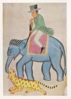 Elephant Tiger Shot By Rifle Painting African Hunting Postcard