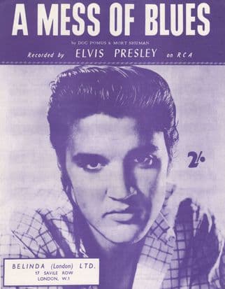 Elvis Presley A Mess Of Blues Rare UK 1960 NM Sheet Music