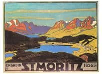 Engadin St Moritz Switzerland Mountains 1912 Plakat Postcard