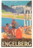 Engelberg Heizbares 1933 Schwimm Swimming Pool Swiss Poster Postcard