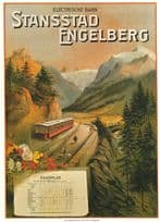 Engelberg Stansstad Skiing Electric Bahn Railway Swiss Poster Postcard