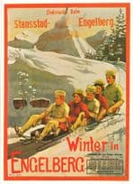 Engelberg Stansstad Sleighing Winter Sports Switzerland Poster Postcard