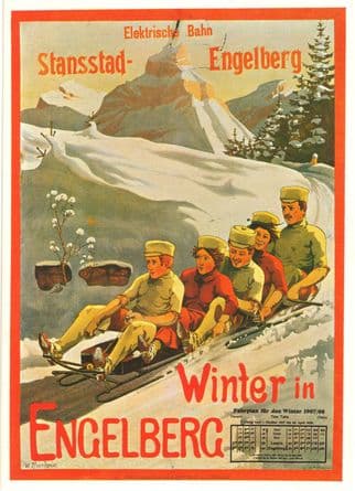 Engelberg Stansstad Sleighing Winter Sports Switzerland Poster Postcard